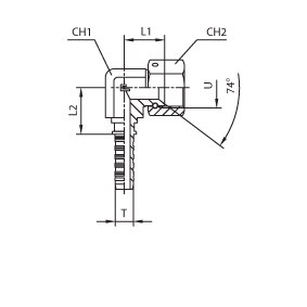 JIC - угол 90° COMPACT - фиксир. накидная гайка - конус 74°