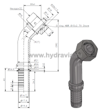 Фитинги для РВД DKO-L/DKO-S внутренняя резьба угол 45° накидная гайка - конус 24° с O-RING - ISO 8434-1 (DIN 2353)